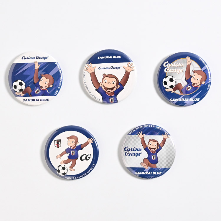 おさるのジョージ 缶バッジ サッカー日本代表 ver. ※シークレット商品